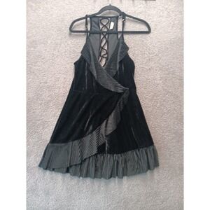 POL Black Velvet Lace Up Y2K Dress M Fairy Grunge Whimsigoth Witchy Clubwear